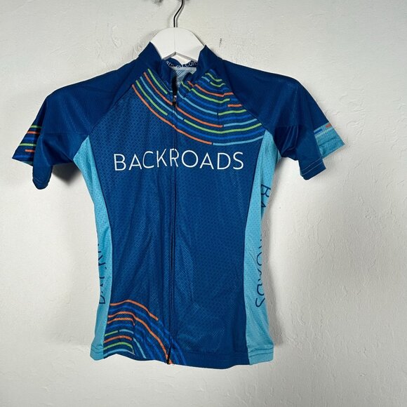 Louis Garneau Mens Blue Short Sleeve Full Zip Jersey Shirt Backroads Small New - Picture 1 of 7